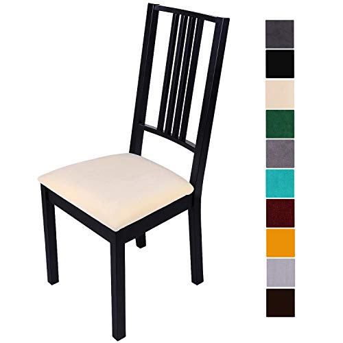 Homaxy Stuhlbezug Sitzfläche Samt Weich Sitzbezug Stuhl Stretch-sitzbezüge für Esszimmerstühle Abwaschbar Schonbezug Hussen für Stühle- 4er Set, Beige von Homaxy