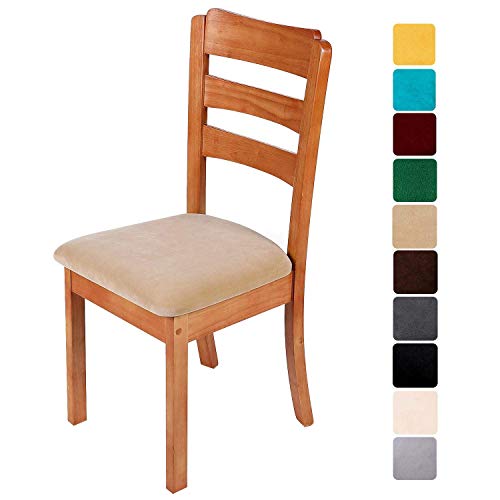 Homaxy Stuhlbezug Sitzfläche Samt Weich Sitzbezug Stuhl Stretch-sitzbezüge für Esszimmerstühle Abwaschbar Schonbezug Hussen für Stühle- 6er Set, Creme von Homaxy