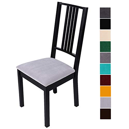 Homaxy Stuhlbezug Sitzfläche Samt Weich Sitzbezug Stuhl Stretch-sitzbezüge für Esszimmerstühle Abwaschbar Schonbezug Hussen für Stühle- 6er Set, Hellgrau von Homaxy