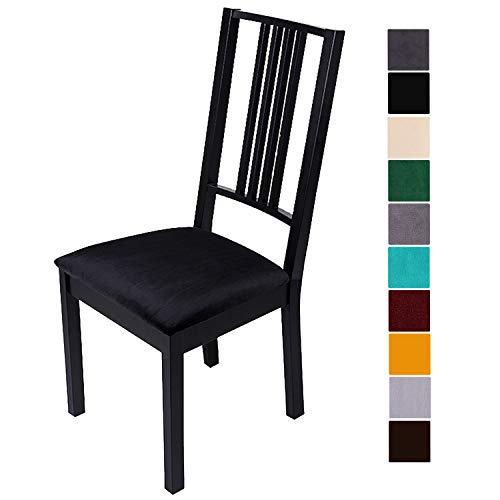 Homaxy Stuhlbezug Sitzfläche Samt Weich Sitzbezug Stuhl Stretch-sitzbezüge für Esszimmerstühle Abwaschbar Schonbezug Hussen für Stühle- 6er Set, Schwarz von Homaxy