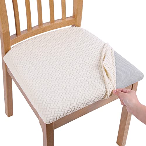 Homaxy Stuhlbezug Sitzfläche 4er Set, Stretch Bezug für Stühle Sitzbezüge für Esszimmerstühle Abwaschbar Schonbezug Stuhl Hussen für Stühle, Beige von Homaxy