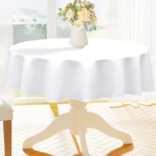 Homaxy Tischdecke Abwaschbar Lotuseffekt Rechteckig Roud 140 cm Tischtuch Wasserabweisend Tafeldecke Abwischbare aus Polyester Schmutzabweisend Pflegeleicht für Küche Party, Weiß von Homaxy