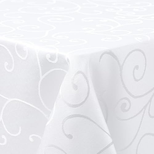 Homaxy Tischdecke Abwaschbar Rechteckig 130x130cm Polyester Tischtuch Tafeldecke Jacquard Tischwäsche Ornamente Schmutzabweisend Pflegeleicht, Weiß von Homaxy