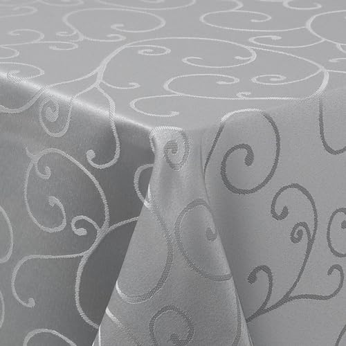 Homaxy Tischdecke Abwaschbar Rechteckig 140x180cm Polyester Tischtuch Tafeldecke Jacquard Tischwäsche Ornamente Schmutzabweisend Pflegeleicht, Grau von Homaxy