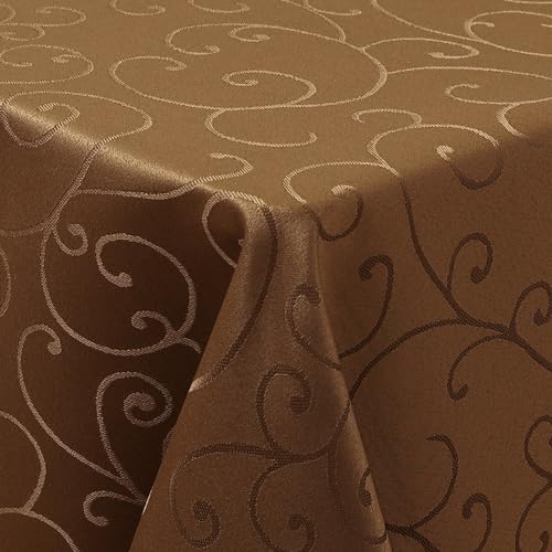 Homaxy Tischdecke Abwaschbar Rechteckig 140x240cm Polyester Tischtuch Tafeldecke Jacquard Tischwäsche Ornamente Schmutzabweisend Pflegeleicht, Braun von Homaxy