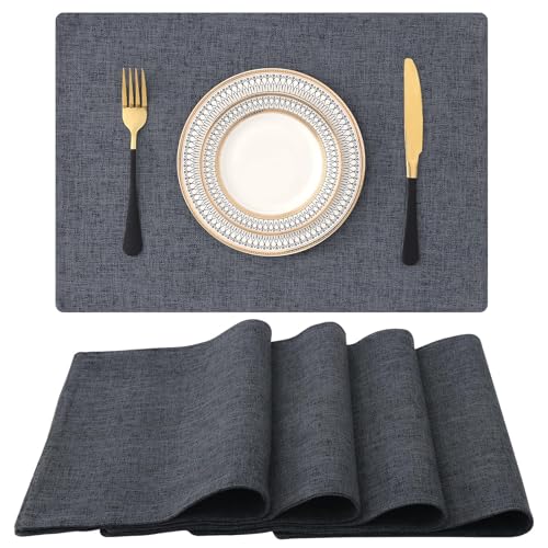 Homaxy Tischsets Abwaschbar 4er Set, Platzsets Abwischbar Leinen Hitzebeständig Platzdeckchen rutschfest Doppelseitigen Tischuntersetzer Tischsets Stoff, Anthrazit Homaxy Tischsets Abwaschbar 4er Set, Platzsets Abwischbar Leinen Hitzebeständig Platzdeckchen rutschfest Doppelseitigen Tischuntersetzer Tischsets Stoff, Anthrazit von Homaxy