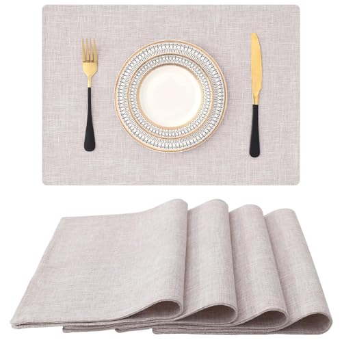 Homaxy Tischsets Abwaschbar 4er Set, Platzsets Abwischbar Leinen Hitzebeständig Platzdeckchen rutschfest Doppelseitigen Tischuntersetzer Tischsets Stoff, Beige von Homaxy