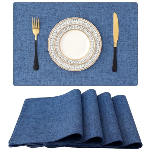 Homaxy Tischsets Abwaschbar 4er Set, Platzsets Abwischbar Leinen Hitzebeständig Platzdeckchen rutschfest Doppelseitigen Tischuntersetzer Tischsets Stoff, Blau Homaxy Tischsets Abwaschbar 4er Set, Platzsets Abwischbar Leinen Hitzebeständig Platzdeckchen rutschfest Doppelseitigen Tischuntersetzer Tischsets Stoff, Blau von Homaxy