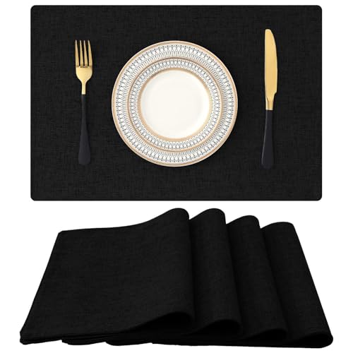 Homaxy Tischsets Abwaschbar 4er Set, Platzsets Abwischbar Leinen Hitzebeständig Platzdeckchen rutschfest Doppelseitigen Tischuntersetzer Tischsets Stoff, Schwarz Homaxy Tischsets Abwaschbar 4er Set, Platzsets Abwischbar Leinen Hitzebeständig Platzdeckchen rutschfest Doppelseitigen Tischuntersetzer Tischsets Stoff, Schwarz von Homaxy