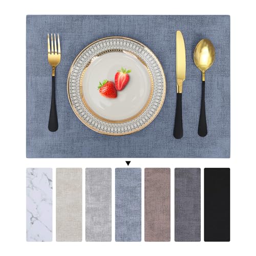 Homaxy Tischsets Abwaschbar 4er Set, Wasserdicht Tischset, Platzsets Abwischbar Doppelseitigen, Platzset Leder, rutschfest Platzdeckchen, Schön Tischuntersetzer, Blau von Homaxy