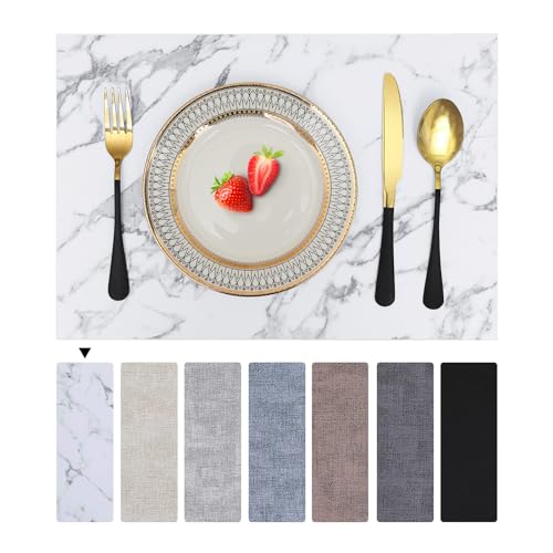 Homaxy Tischsets Abwaschbar 4er Set, Wasserdicht Tischset, Platzsets Abwischbar Doppelseitigen, Platzset Leder, rutschfest Platzdeckchen, Schön Tischuntersetzer, Marmor von Homaxy