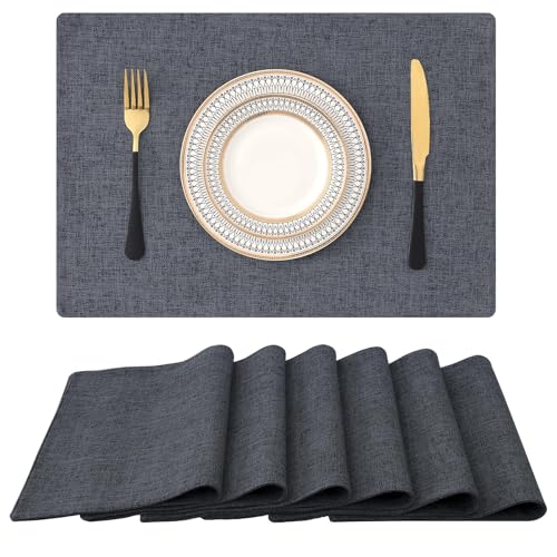 Homaxy Tischsets Abwaschbar 6er Set, Platzsets Abwischbar Leinen Hitzebeständig Platzdeckchen rutschfest Doppelseitigen Tischuntersetzer Tischsets Stoff, Anthrazit von Homaxy