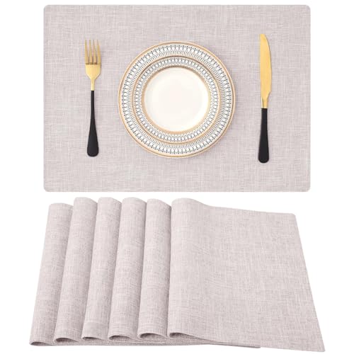 Homaxy Tischsets Abwaschbar 6er Set, Platzsets Abwischbar Leinen Hitzebeständig Platzdeckchen rutschfest Doppelseitigen Tischuntersetzer Tischsets Stoff, Beige von Homaxy