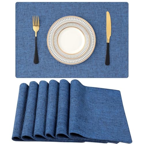 Homaxy Tischsets Abwaschbar 6er Set, Platzsets Abwischbar Leinen Hitzebeständig Platzdeckchen rutschfest Doppelseitigen Tischuntersetzer Tischsets Stoff, Blau Homaxy Tischsets Abwaschbar 6er Set, Platzsets Abwischbar Leinen Hitzebeständig Platzdeckchen rutschfest Doppelseitigen Tischuntersetzer Tischsets Stoff, Blau von Homaxy