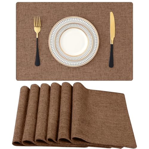 Homaxy Tischsets Abwaschbar 6er Set, Platzsets Abwischbar Leinen Hitzebeständig Platzdeckchen rutschfest Doppelseitigen Tischuntersetzer Tischsets Stoff, Braun von Homaxy
