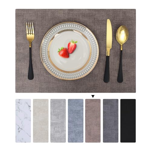 Homaxy Tischsets Abwaschbar 6er Set, Wasserdicht Tischset, Platzsets Abwischbar Doppelseitigen, Platzset Leder, rutschfest Platzdeckchen, Schön Tischuntersetzer, Dunkelbraun von Homaxy