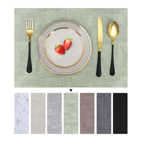 Homaxy Tischsets Abwaschbar 6er Set, Wasserdicht Tischset, Platzsets Abwischbar Doppelseitigen, Platzset Leder, rutschfest Platzdeckchen, Schön Tischuntersetzer, Gras-grün von Homaxy