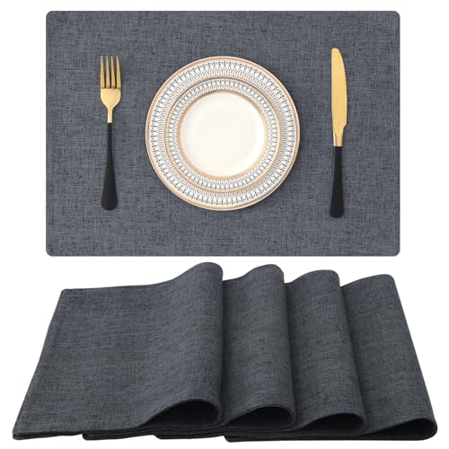 Homaxy Tischsets für Esstisch, hitzebeständig, waschbar, Baumwoll-Leinen-Mischgewebe, leicht zu reinigen, rutschfeste Platzsets, 33 x 48,3 cm, Anthrazit, 4 Stück von Homaxy