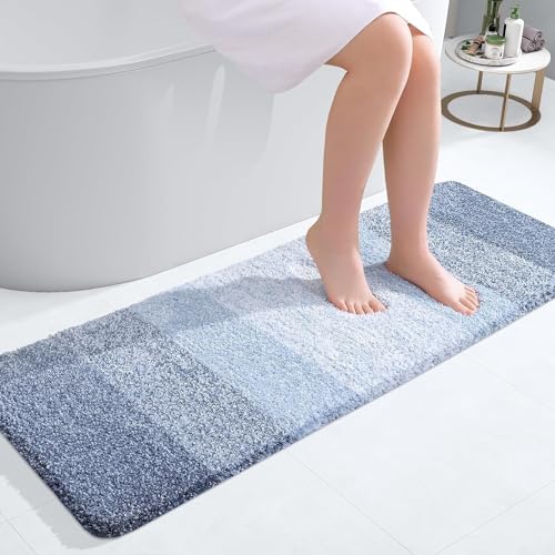 Homaxy Weich Badezimmerteppich 40x120 cm, rutschfest waschbar Badematte Flauschige Hochflor Badteppich Mikrofaser Saugfähig Badvorleger Duschvorleger (Blau) von Homaxy