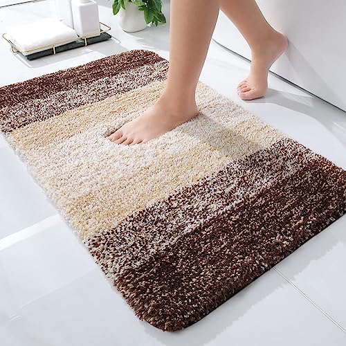 Homaxy Weich Badezimmerteppich 40x60 cm, rutschfest waschbar Badematte Flauschige Hochflor Badteppich Mikrofaser Saugfähig Badvorleger Duschvorleger (Braun) von Homaxy