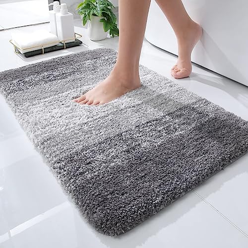 Homaxy Weich Badezimmerteppich 40x60 cm, rutschfest waschbar Badematte Flauschige Hochflor Badteppich Mikrofaser Saugfähig Badvorleger Duschvorleger (Grau) von Homaxy