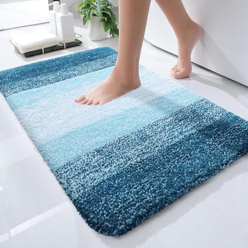 Homaxy Weich Badezimmerteppich 40x60 cm, rutschfest waschbar Badematte Flauschige Hochflor Badteppich Mikrofaser Saugfähig Badvorleger Duschvorleger (Pfau Blau) von Homaxy