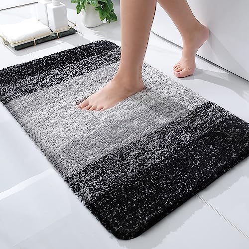 Homaxy Weich Badezimmerteppich 40x60 cm, rutschfest waschbar Badematte Flauschige Hochflor Badteppich Mikrofaser Saugfähig Badvorleger Duschvorleger (Schwarz) von Homaxy