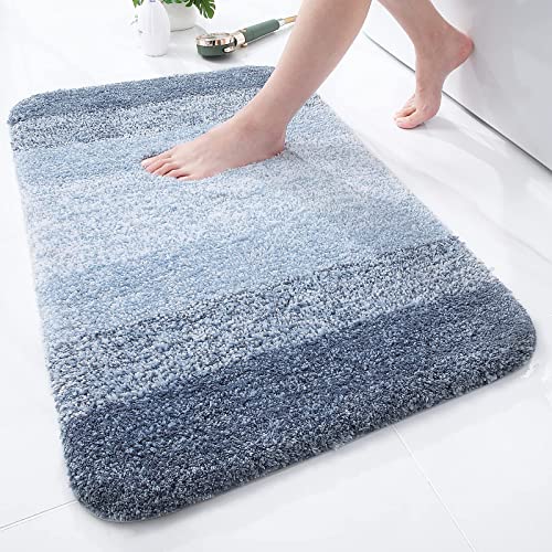 Homaxy Weich Badezimmerteppich 51x76 cm, rutschfest waschbar Badematte Flauschige Hochflor Badteppich Mikrofaser Saugfähig Badvorleger Duschvorleger (Blau) von Homaxy