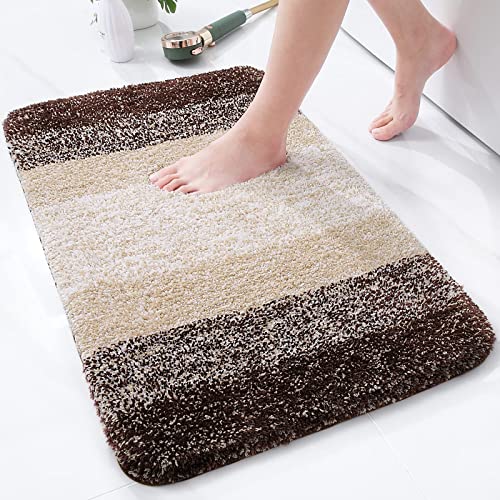 Homaxy Weich Badezimmerteppich 51x76 cm, rutschfest waschbar Badematte Flauschige Hochflor Badteppich Mikrofaser Saugfähig Badvorleger Duschvorleger (Braun) von Homaxy