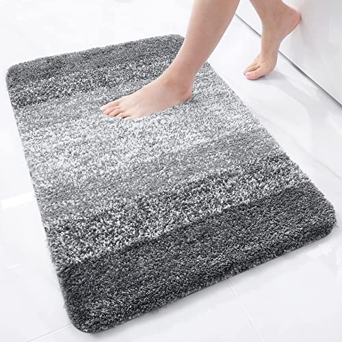 Homaxy Weich Badezimmerteppich 51x76 cm, rutschfest waschbar Badematte Flauschige Hochflor Badteppich Mikrofaser Saugfähig Badvorleger Duschvorleger (Grau) von Homaxy