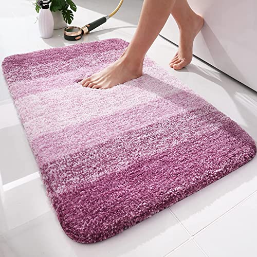 Homaxy Weich Badezimmerteppich 51x76 cm, rutschfest waschbar Badematte Flauschige Hochflor Badteppich Mikrofaser Saugfähig Badvorleger Duschvorleger (Lila) von Homaxy