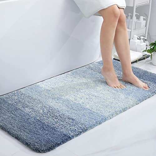 Homaxy Weich Badezimmerteppich 60x120 cm, rutschfest waschbar Badematte Flauschige Hochflor Badteppich Mikrofaser Saugfähig Badvorleger Duschvorleger (Blau) von Homaxy