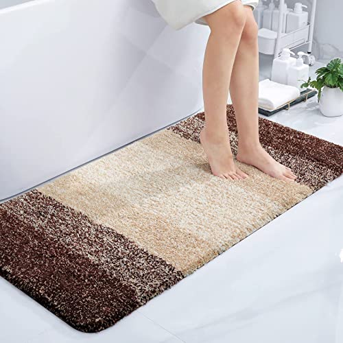 Homaxy Weich Badezimmerteppich 60x120 cm, rutschfest waschbar Badematte Flauschige Hochflor Badteppich Mikrofaser Saugfähig Badvorleger Duschvorleger (Braun) von Homaxy