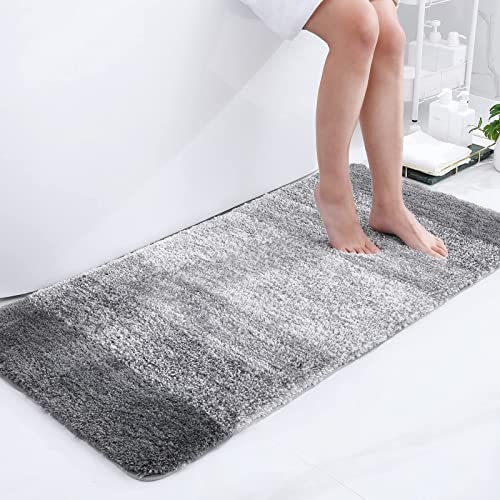 Homaxy Weich Badezimmerteppich 60x120 cm, rutschfest waschbar Badematte Flauschige Hochflor Badteppich Mikrofaser Saugfähig Badvorleger Duschvorleger (Grau) von Homaxy