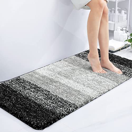 Homaxy Weich Badezimmerteppich 60x120 cm, rutschfest waschbar Badematte Flauschige Hochflor Badteppich Mikrofaser Saugfähig Badvorleger Duschvorleger (Schwarz) von Homaxy