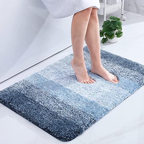Homaxy Weich Badezimmerteppich 60x90 cm, rutschfest waschbar Badematte Flauschige Hochflor Badteppich Mikrofaser Saugfähig Badvorleger Duschvorleger (Blau) von Homaxy