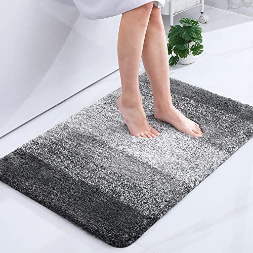 Homaxy Weich Badezimmerteppich 60x90 cm, rutschfest waschbar Badematte Flauschige Hochflor Badteppich Mikrofaser Saugfähig Badvorleger Duschvorleger (Grau) von Homaxy