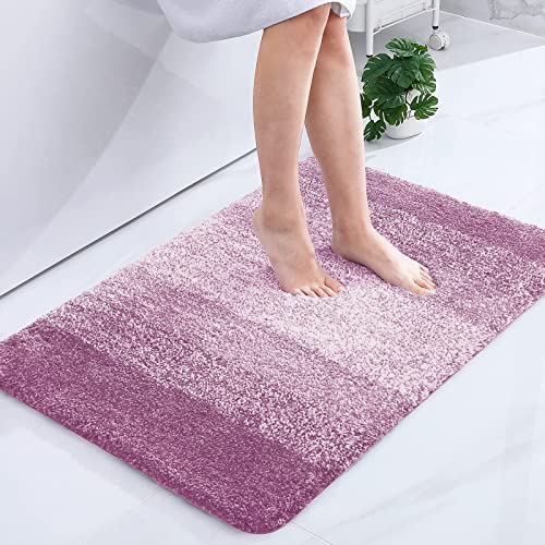 Homaxy Weich Badezimmerteppich 60x90 cm, rutschfest waschbar Badematte Flauschige Hochflor Badteppich Mikrofaser Saugfähig Badvorleger Duschvorleger (Lila) von Homaxy