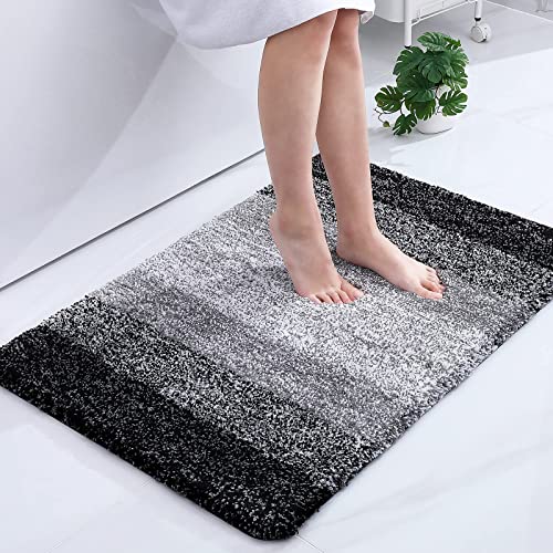 Homaxy Weich Badezimmerteppich 60x90 cm, rutschfest waschbar Badematte Flauschige Hochflor Badteppich Mikrofaser Saugfähig Badvorleger Duschvorleger (Schwarz) von Homaxy