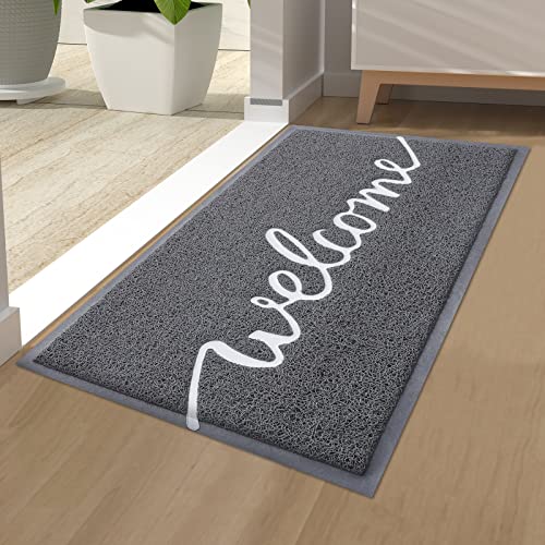 Homaxy Welcome Fußmatte außen und innen, rutschfeste Schmutzfangmatte Türmatte, waschbar Fussmatte aussen für Haustür, Eingangsbereich, Garten (40 x 60 cm, Grau) von Homaxy