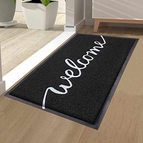 Homaxy “Welcome” Fußmatte außen und innen, rutschfeste Schmutzfangmatte Türmatte, waschbar Fussmatte aussen für Haustür, Eingangsbereich, Garten (40 x 60 cm, Schwarz) von Homaxy