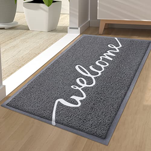 Homaxy Welcome Fußmatte außen und innen, rutschfeste Schmutzfangmatte Türmatte, waschbar Fussmatte aussen für Haustür, Eingangsbereich, Garten (44 x 76 cm, Grau) von Homaxy
