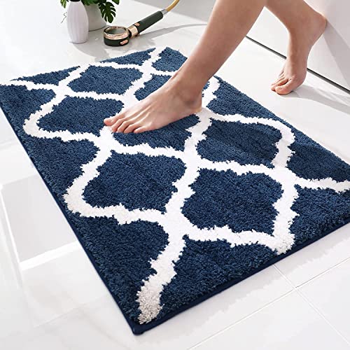 Homaxy rutschfest Badematte Badezimmerteppich Waschbar Hochflor Badteppich Flauschige Mikrofaser Badvorleger- 40 x 60 cm, Marine Blau von Homaxy