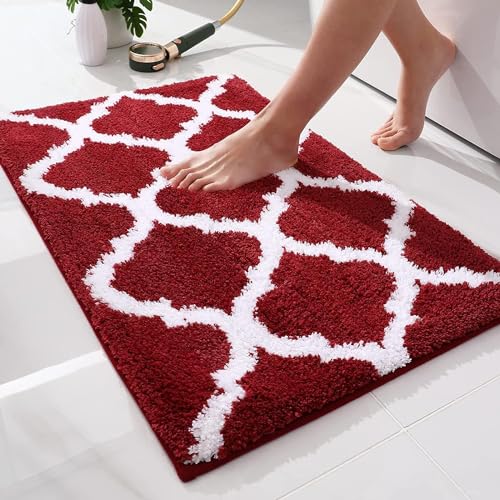 Homaxy rutschfest Badematte Badezimmerteppich Waschbar Hochflor Badteppich Flauschige Mikrofaser Badvorleger- 50 x 76 cm, Weinrot von Homaxy