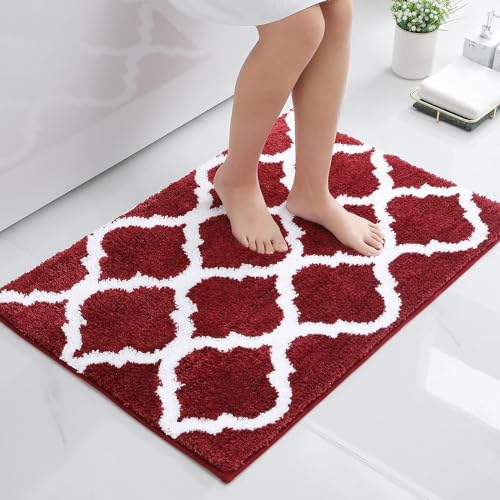 Homaxy rutschfest Badematte Badezimmerteppich Waschbar Hochflor Badteppich Flauschige Mikrofaser Badvorleger- 60 x 90 cm, Weinrot von Homaxy