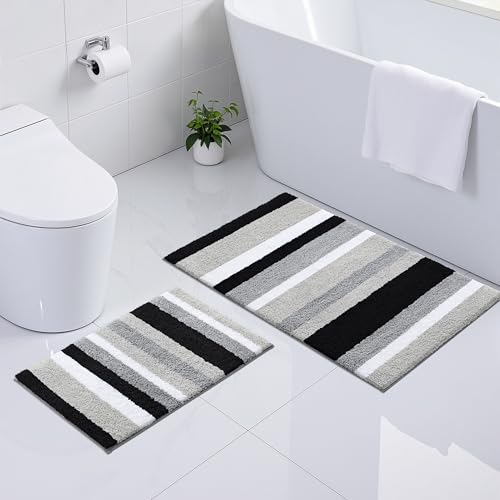 Homaxy rutschfest Badematten Set 2 teilig Mikrofaser Saugfähige Badteppich Weich Hochflor Badvorleger Set –40 x 60 cm + 60 x 90 cm, Schwarz/Grau Homaxy rutschfest Badematten Set 2 teilig Mikrofaser Saugfähige Badteppich Weich Hochflor Badvorleger Set –40 x 60 cm + 60 x 90 cm, Schwarz/Grau von Homaxy