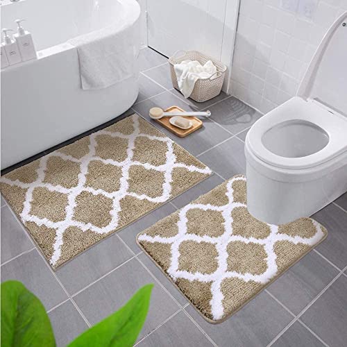Homaxy rutschfest Badematten Set 2 teilig Weich Hochflor Bad WC Teppich Set Mikrofaser Badvorleger Set 2teilig -Beige von Homaxy