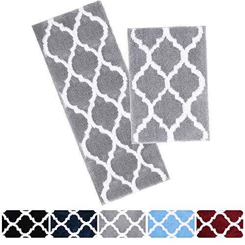 Homaxy rutschfest Badematten Set 2 teilig Weich Hochflor Badezimmerteppich Set Mikrofaser Badvorleger Badteppich Set 2teilig –Grau，40 x 60 cm + 40 x 120 cm von Homaxy