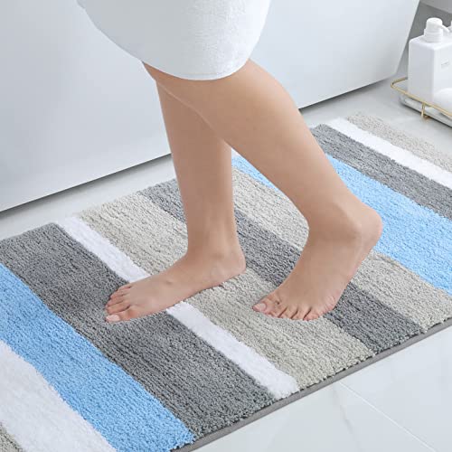 Homaxy rutschfest Badezimmer Badeteppiche Weich Hochflor Saugfähig Badvorleger Waschbar Flauschige Mikrofaser Badematte – 60 x 90 cm, Blau/Grau von Homaxy