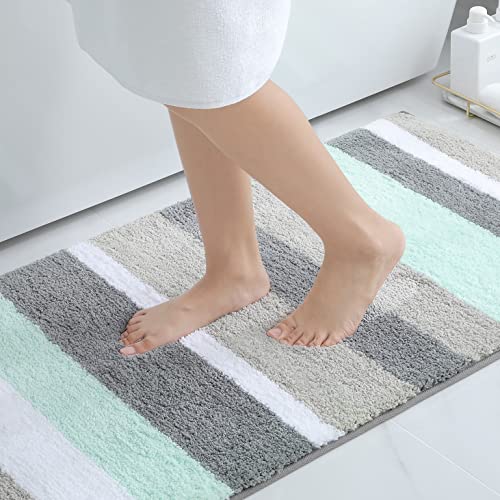 Homaxy rutschfest Badezimmer Badeteppiche Weich Hochflor Saugfähig Badvorleger Waschbar Flauschige Mikrofaser Badematte – 60 x 90 cm, Grün/Grau von Homaxy